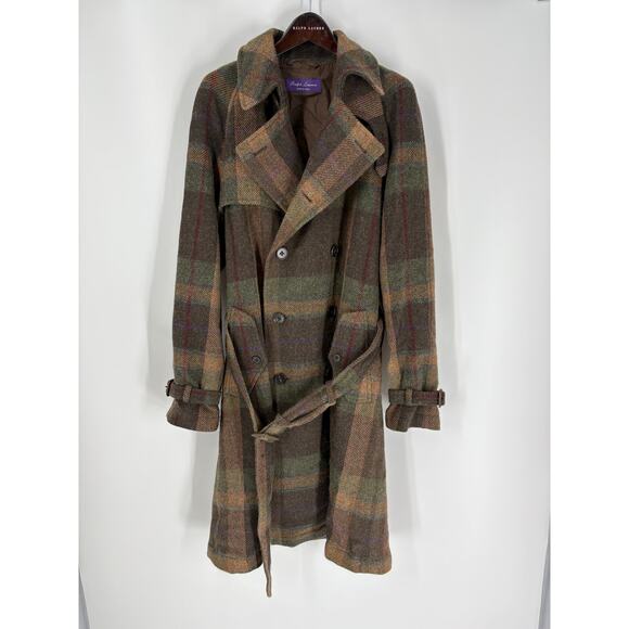 Ralph Lauren Purple Label Wool Belted Trench Coat Plaid Tartan Belt Men’s 40R - Picture 12 of 12